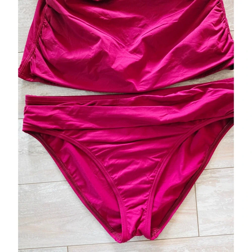 Tommy Bahama M/L Ruched Tankini Top and Bikini Bottom Swimsuit Set Magenta